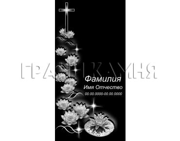 Вертикальный гранитный памятник с лотосами и крестом №2
