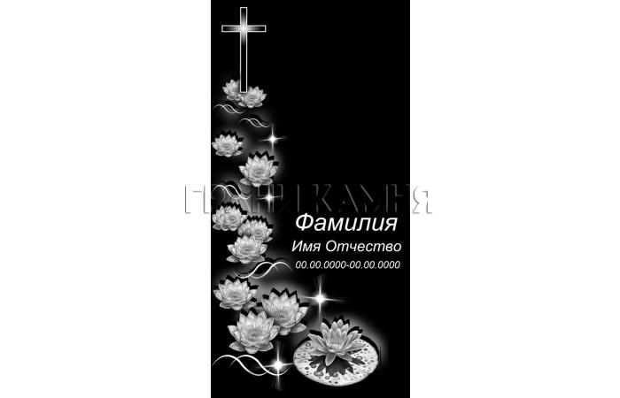 Вертикальный гранитный памятник с лотосами и крестом №2