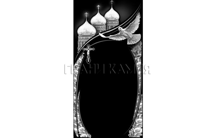 Вертикальный гранитный памятник с церковью и голубем №8