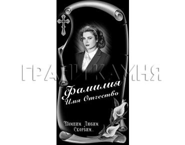 Вертикальный гранитный памятник с цветами и крестом №9