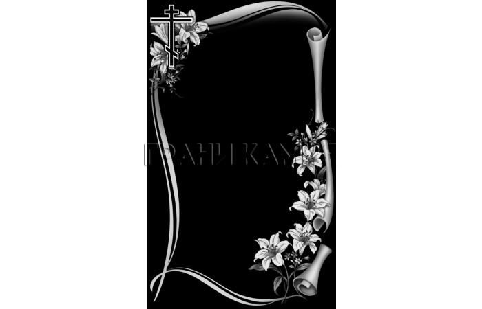 Вертикальный гранитный памятник с лилиями и крестом №13