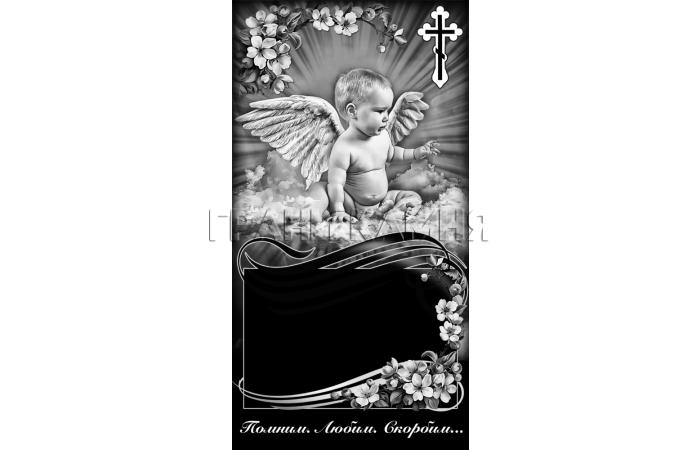 Вертикальный гранитный памятник с крестом и ангелом №17