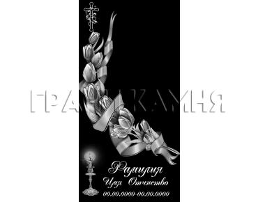 Вертикальный гранитный памятник с тюльпанами и свечой №18