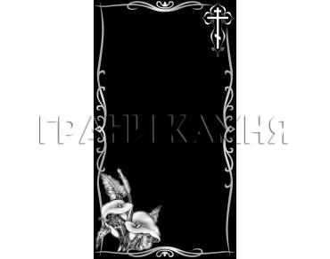 Вертикальный гранитный памятник с цветами и крестом №21