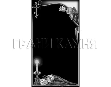 Вертикальный гранитный памятник с цветами и свечой №23
