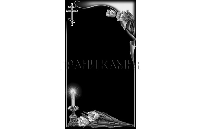 Вертикальный гранитный памятник с цветами и свечой №23