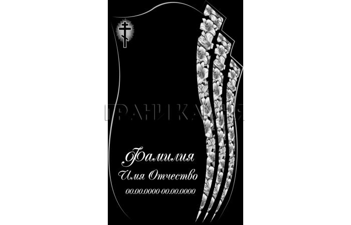 Вертикальный гранитный памятник с цветами и крестом №24