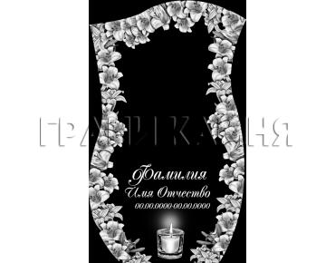 Вертикальный гранитный памятник с лилиями и свечой №26