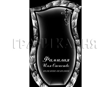 Вертикальный гранитный памятник с цветами и крестом №30