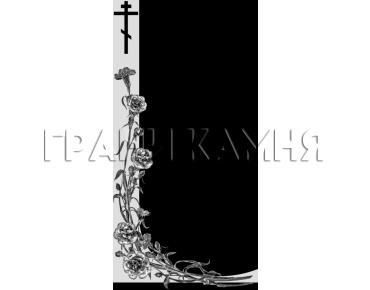 Вертикальный гранитный памятник с гвоздиками и крестом №33