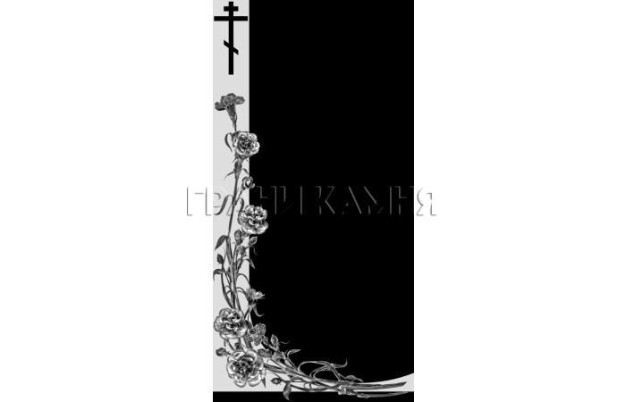 Вертикальный гранитный памятник с гвоздиками и крестом №33