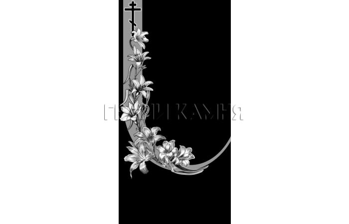 Вертикальный гранитный памятник с лилиями и крестом №35