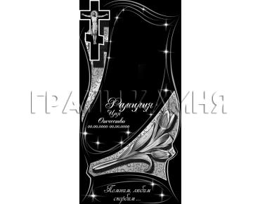 Вертикальный гранитный памятник с цветами и крестом №38