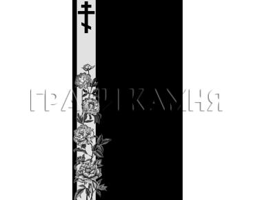 Вертикальный гранитный памятник с пионами и крестом №39