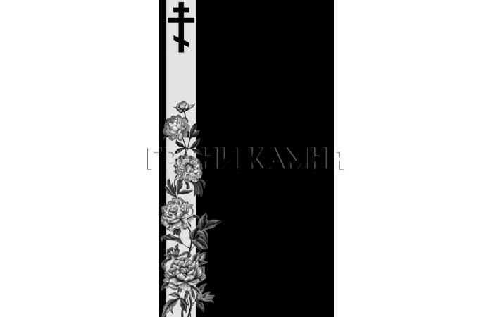 Вертикальный гранитный памятник с пионами и крестом №39