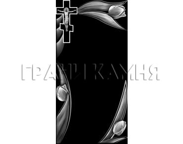 Вертикальный гранитный памятник с тюльпанами и крестом №40