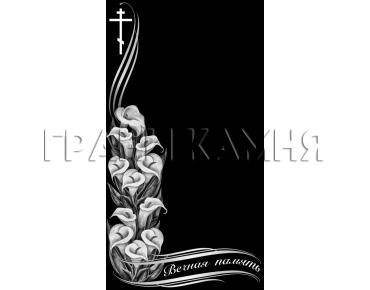 Вертикальный гранитный памятник с цветами и крестом №53