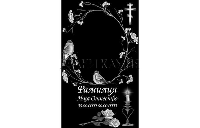 Вертикальный гранитный памятник с розами и свечой №56