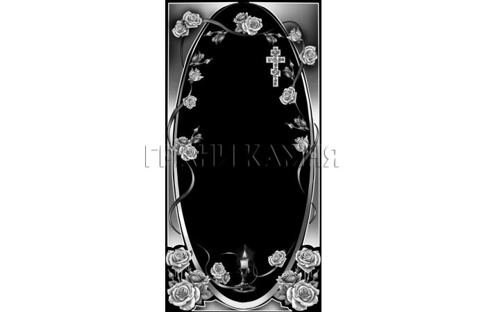 Вертикальный гранитный памятник с розами и свечой №64