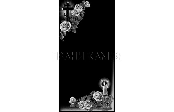 Вертикальный гранитный памятник с розами и свечой №67