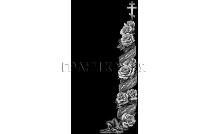 Вертикальный гранитный памятник с розами и крестом №69