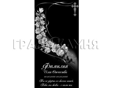 Вертикальный гранитный памятник с розами и крестом №72