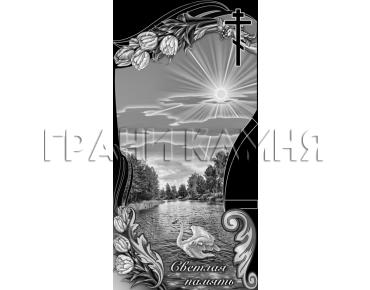 Вертикальный гранитный памятник с лебедем и крестом №77