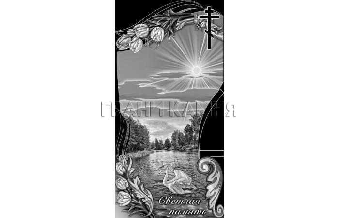 Вертикальный гранитный памятник с лебедем и крестом №77