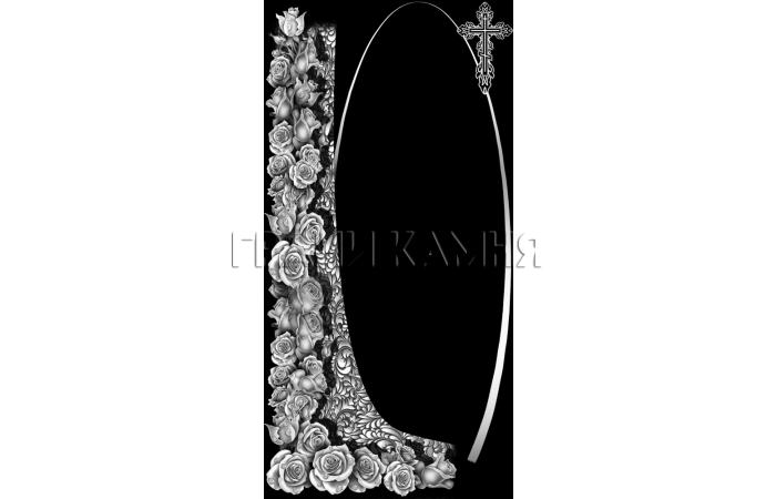 Вертикальный гранитный памятник с розами и крестом №78