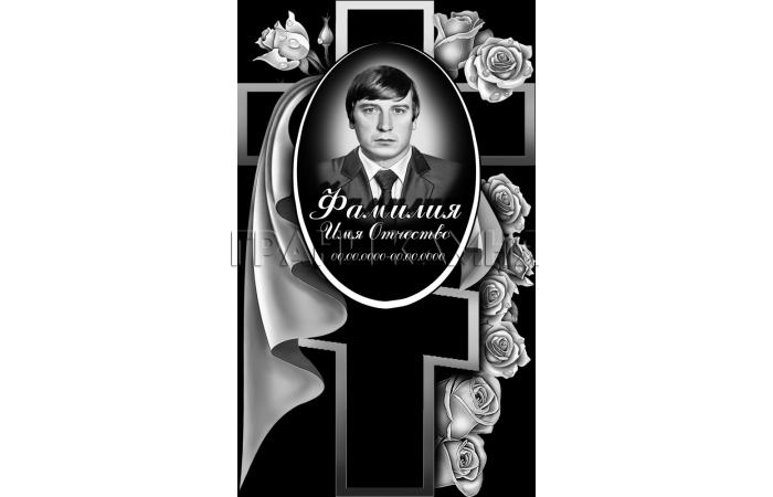 Вертикальный гранитный памятник с плащаницей и крестом №80