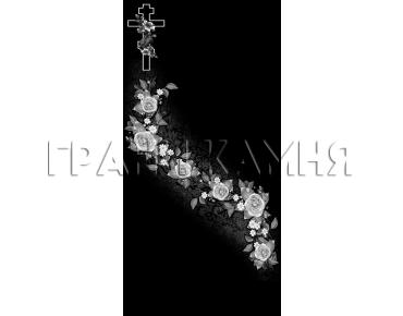 Вертикальный гранитный памятник с розами и крестом №88