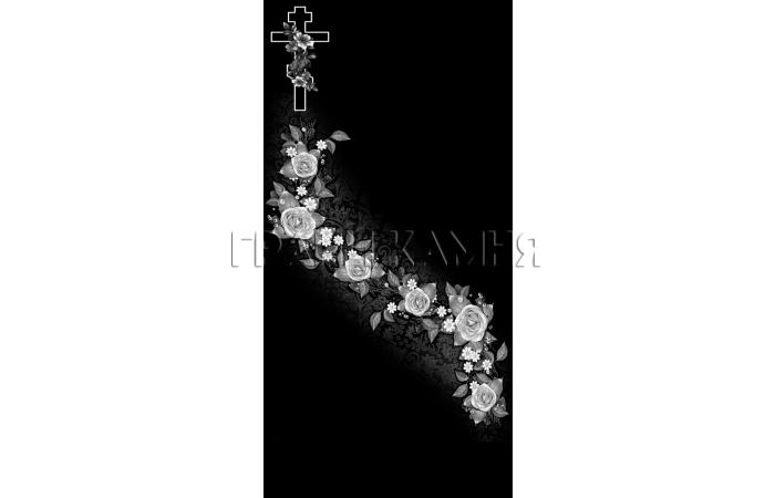 Вертикальный гранитный памятник с розами и крестом №88