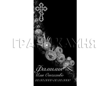 Вертикальный гранитный памятник с хризантемами и крестом №97