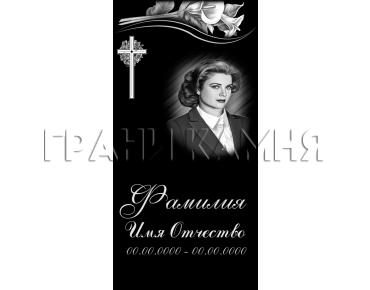 Вертикальный гранитный памятник с каллами и крестом №111