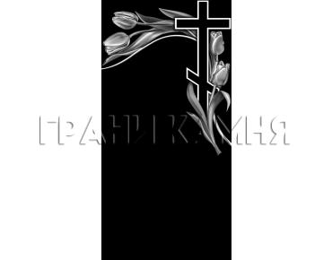 Вертикальный гранитный памятник с крестом и тюльпанами №112