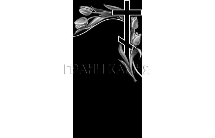 Вертикальный гранитный памятник с крестом и тюльпанами №112