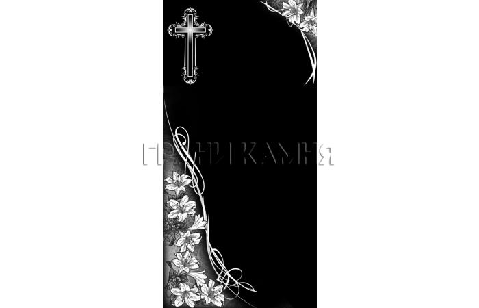 Вертикальный гранитный памятник с крестом и лилиями №117