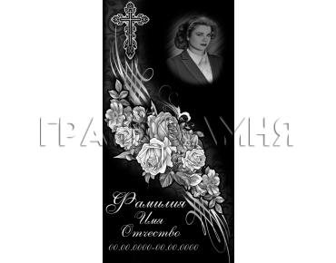 Вертикальный гранитный памятник с крестом и розами №119