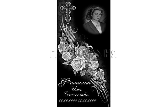 Вертикальный гранитный памятник с крестом и розами №119