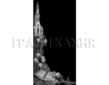 Вертикальный гранитный памятник с мечетью и тюльпанами №120