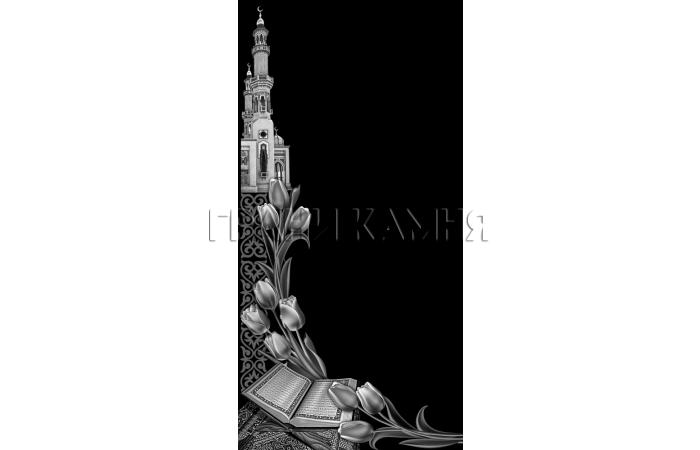 Вертикальный гранитный памятник с мечетью и тюльпанами №120