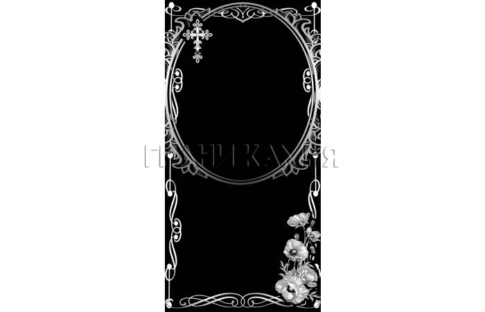 Вертикальный гранитный памятник с маками и крестом №129