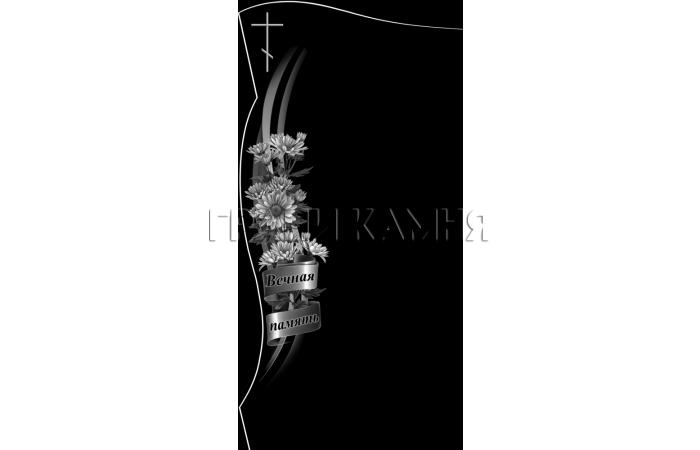 Вертикальный гранитный памятник с хризантемами и крестом №130