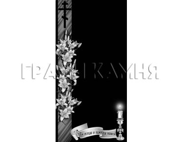 Вертикальный гранитный памятник с лилиями и крестом №131