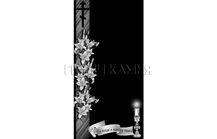 Вертикальный гранитный памятник с лилиями и крестом №131