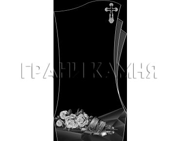 Вертикальный гранитный памятник с крестом и розами №146