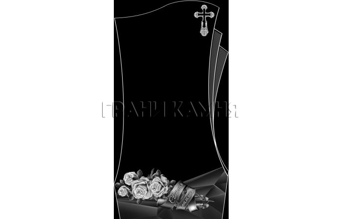 Вертикальный гранитный памятник с крестом и розами №146