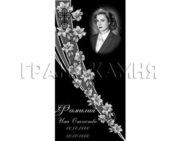 Вертикальный гранитный памятник с крестом и лилиями №147