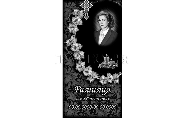 Вертикальный гранитный памятник со свечами и лилиями №148