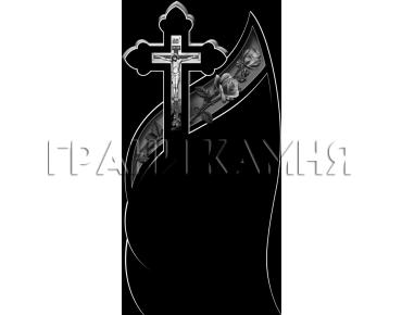 Вертикальный гранитный памятник с крестом и розами №153